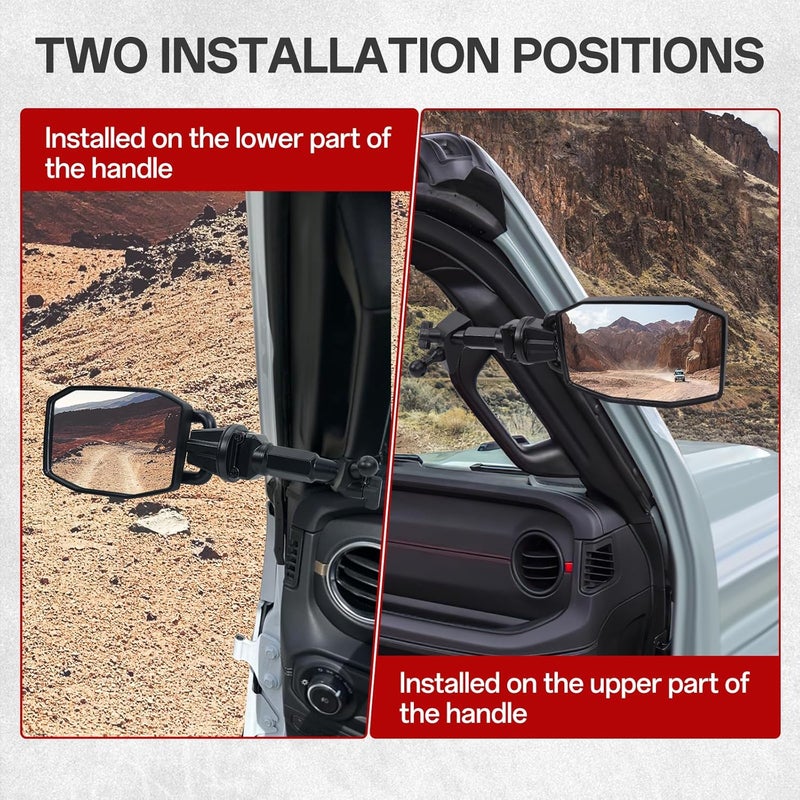 GEVINFA Upgraded Mirrors Doors Off Compatible with Jeep Wrangler JL JLU and Gladiator JT 2024-2026, Quick Release JL Mirror, No Wobble & Quick Removal knob(Not Fit 1986-2023) Patented - Image 3